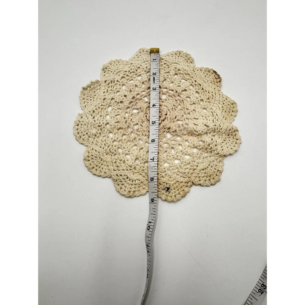 Vintage Hand Crocheted Round Doily Cream Cotton Lace Floral Table Topper 9 Inch